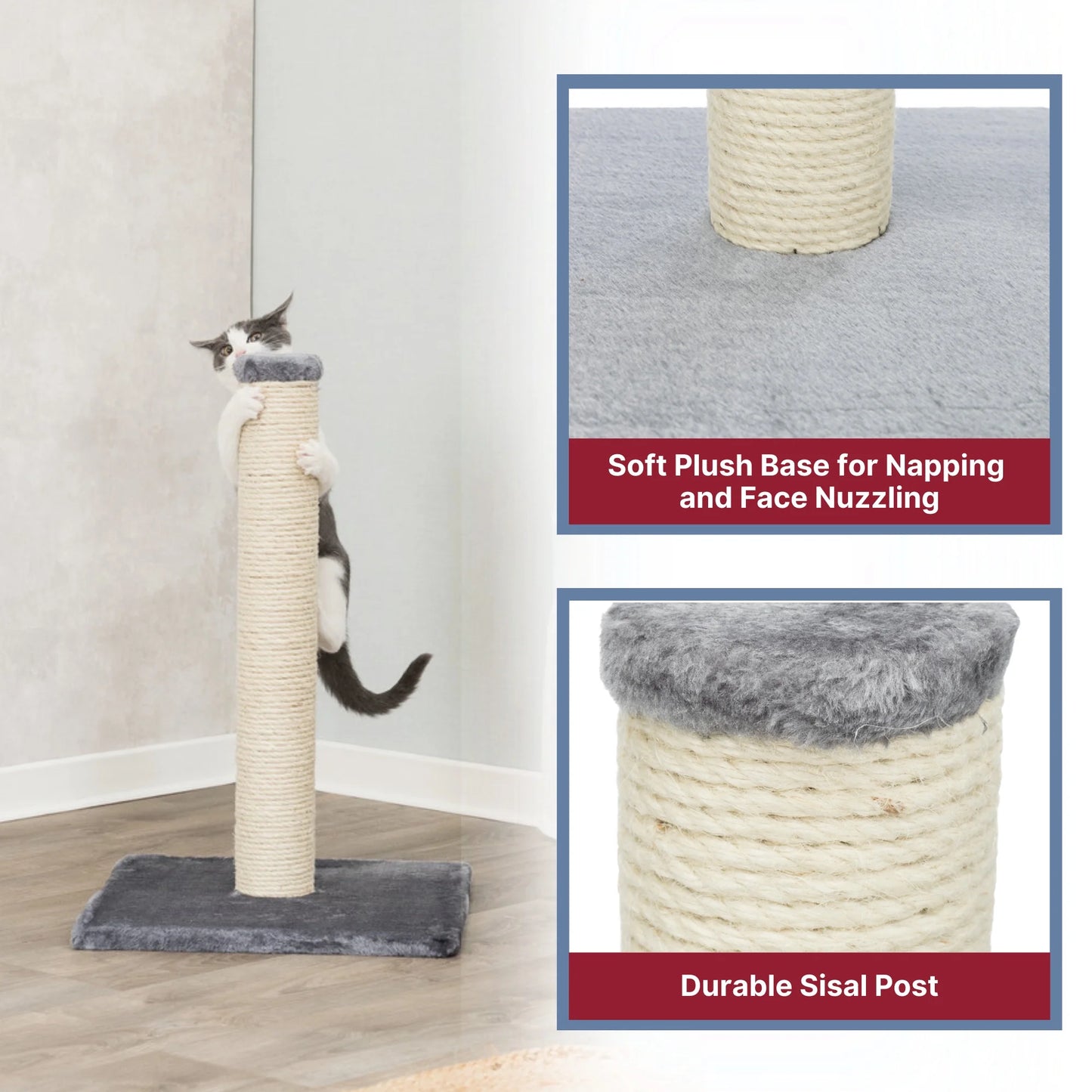 Parla Sisal 24.5" Cat Scratching Post with Plush Base, Gray