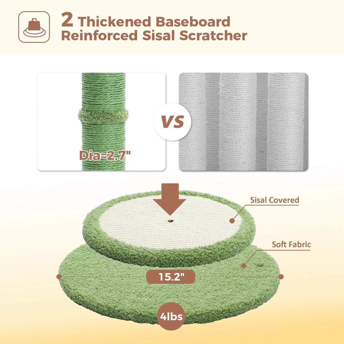 34" Large Cat Scratching Post Coconut Palm Cat Scratcher with Sisal Balls Toy Indoor Green
