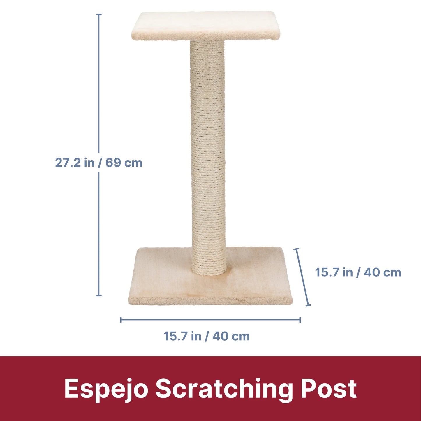Espejo 27" Sisal Cat Scratching Post with Plush Platform, Beige