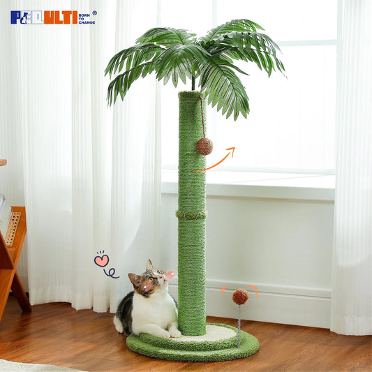 34" Large Cat Scratching Post Coconut Palm Cat Scratcher with Sisal Balls Toy Indoor Green